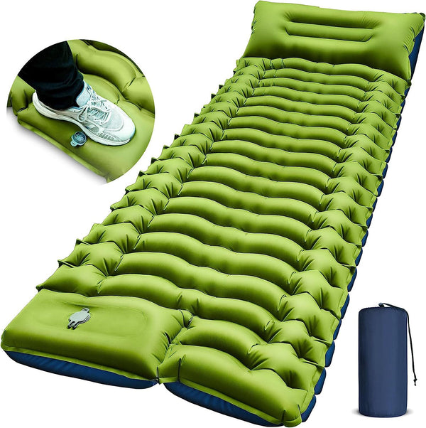 Daolar Tapis de couchage de camping autogonflant avec pompe à pied et coussin, matelas pneumatique épaissi Camping Matelas de camping Compact et léger pour l'extérieur