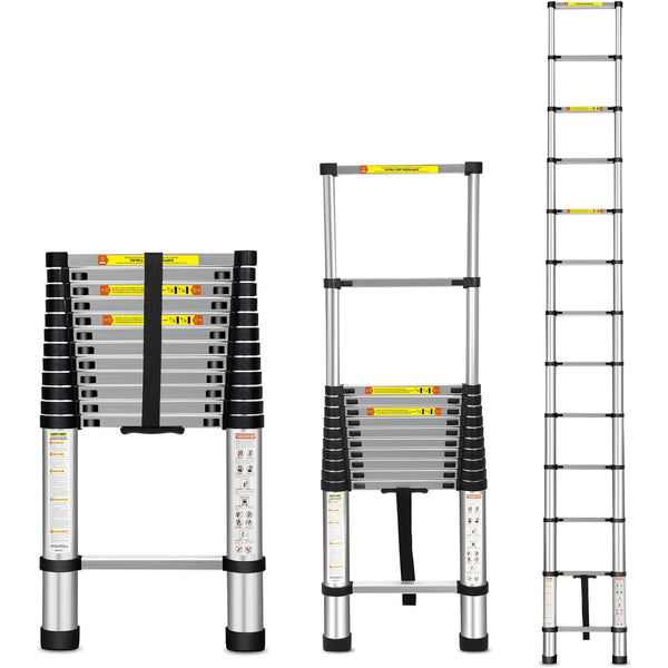 Daolar teleskopisk forlengelsesstige 2,6 m / 2,9 m / 3,2 m / 3,8 m, teleskopstiger i aluminium med bæreveske for utendørs innendørs bruk