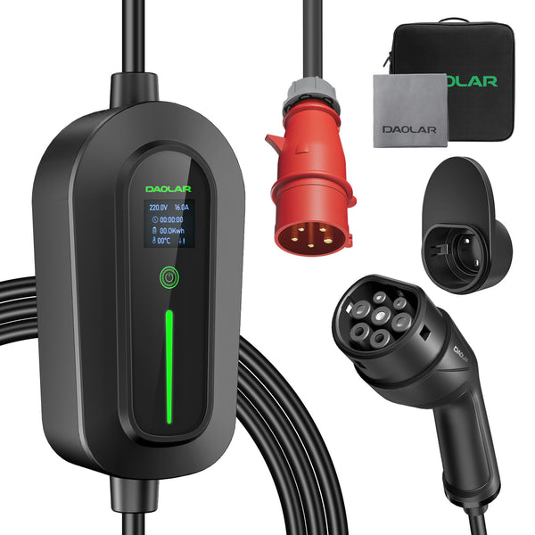 Daolar Borne de Recharge 11 kw triphasé 16A, EV Chargeur type 2 avec Courant réglable & Recharge programmée pour Voiture électrique