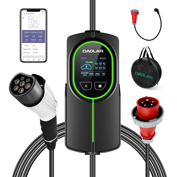 DAOLAR EV Chargeur Type 2, Station de Charge Voiture Electrique Portable, Station de Recharge à Courant Réglable, Câble de Charge avec Fiche Schuko, IEC 62196-2, 3,84kW, 6-16A, 11 Mètres, avec Sacoche DAOLAR EV Chargeur Type 2, Station de Charge Voiture Electrique Portable, Station de Recharge à Courant Réglable, Câble de Charge avec Fiche Schuko, IEC 62196-2, 3,84kW, 6-16A, 11 Mètres, avec Sacoche