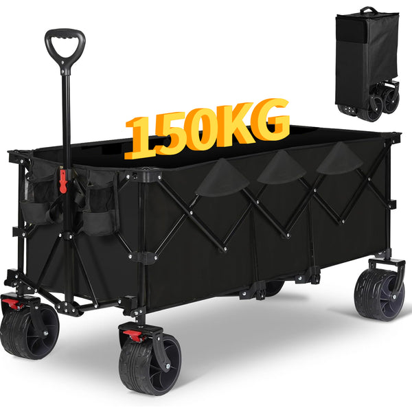 [XXL] Daolar sammenleggbar vogn Heavy Duty 300L / 150 kg, sammenleggbar vogn med brems Store terrenghjul og drikkeholdere Justerbart håndtak