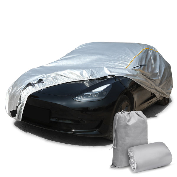 Daolar Housse de voiture étanche pour Tesla modèle 3/S/X/Y Couvertures extérieures complètes avec maille ventilée et port de charge en plein air tous temps Protection UV coupe-vent