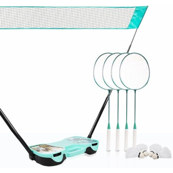 Daolar Badminton Set Easy Setup, Rackets Shuttlecocks Combo for Kids Family Portable, No Tools Required - Backyard Training, Beach, Park, Picnic Games, Green