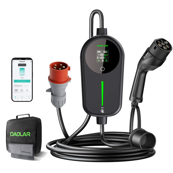  [Produit phare]  Borne murale mobile Daolar 11 kW avec compteur électrique, câble de charge triphasé de type 2 6-16 A avec charge réglable KWH, station de charge étanche IP65