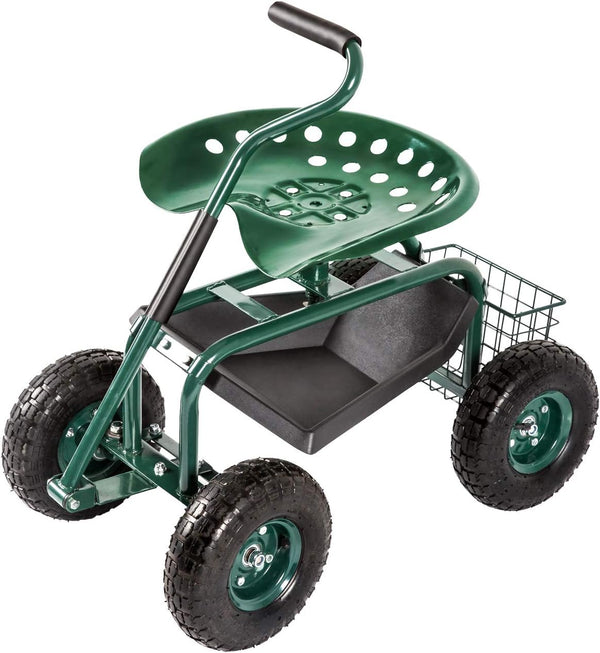 Daolar rolling seat garden trolley seat up to 136 kg load capacity, garden seat with swivel seat and handle