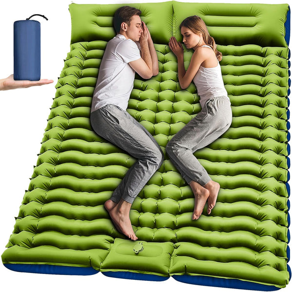 Daolar Tapis de couchage double auto-gonflant 4 "extra-épais pour 2 personnes avec oreiller intégré Pompe à pied gonflable Tapis de couchage pour la randonnée, la randonnée, les voyages, la tente, le tapis de camping